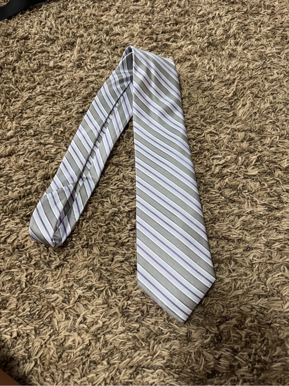 Men's Gray Striped Tie with Purple Accents